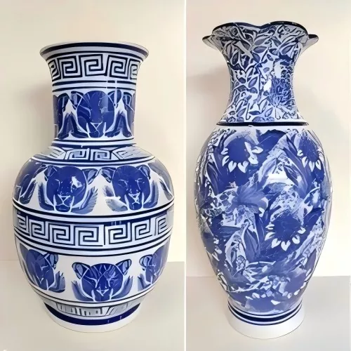 青と白の磁器の花瓶
